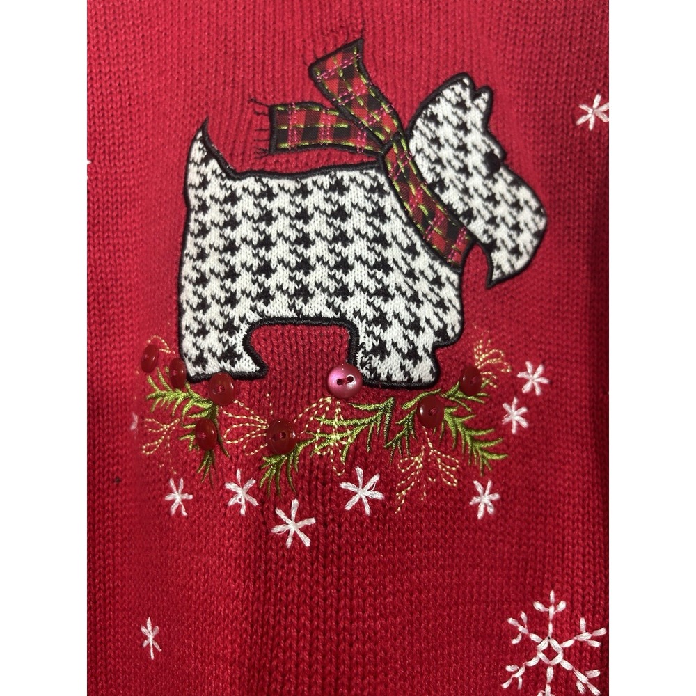 Vintage Womens Red Houndstooth Scottish Terrier Dog Christmas‎ Sweater Size S - Picture 4 of 13